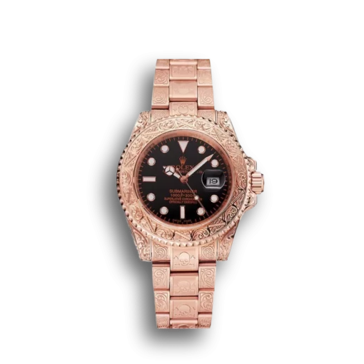 Swiss Rolex Submariner Skull Limited Edition Black Dial Rose Gold Case And Bracelet 1454086