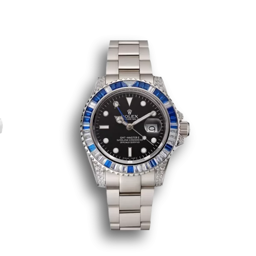 Swiss Rolex GMT Master II Black Dial Stone Set Bezel Stainless Steel Case And Bracelet 1453747