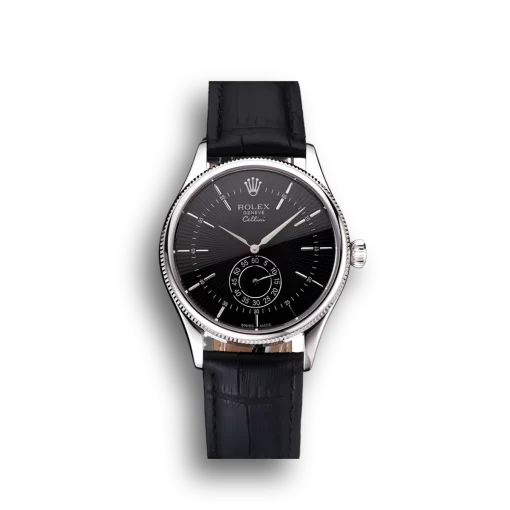 Swiss Rolex Cellini Black Dial Stainless Steel Case Black Leather Strap