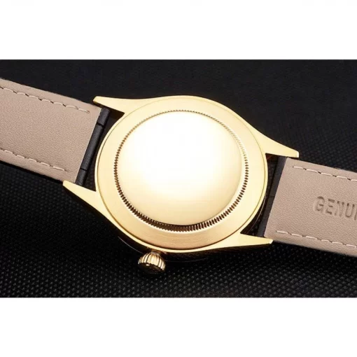 Swiss Rolex Cellini Date White Dial Gold Case Black Leather Strap - 图片 8