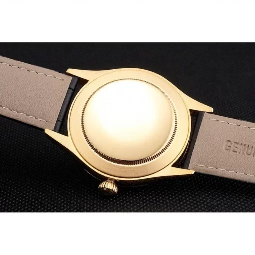 Swiss Rolex Cellini Black Dial Gold Case Black Leather Strap - 图片 8