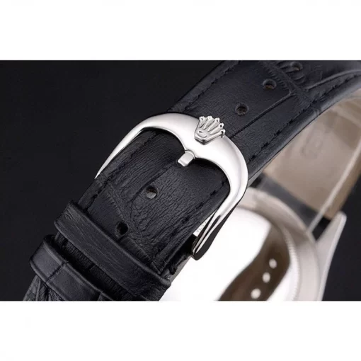 Swiss Rolex Cellini Black Dial Roman Numerals Stainless Steel Case Black Leather Strap - 图片 6