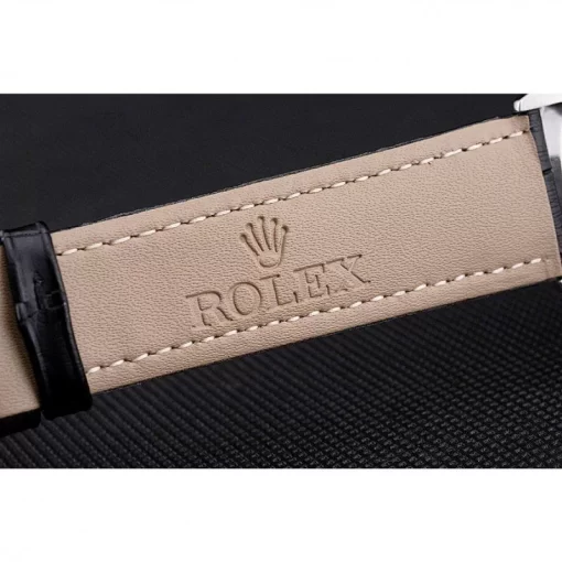Swiss Rolex Cellini Black Dial Roman Numerals Stainless Steel Case Black Leather Strap - 图片 7
