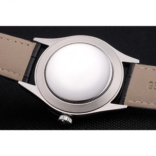 Swiss Rolex Cellini Black Dial Roman Numerals Stainless Steel Case Black Leather Strap - 图片 8