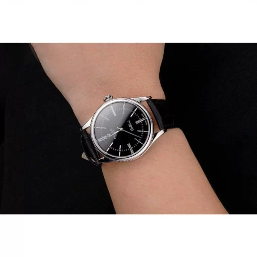 Swiss Rolex Cellini Black Dial Roman Numerals Stainless Steel Case Black Leather Strap - 图片 10