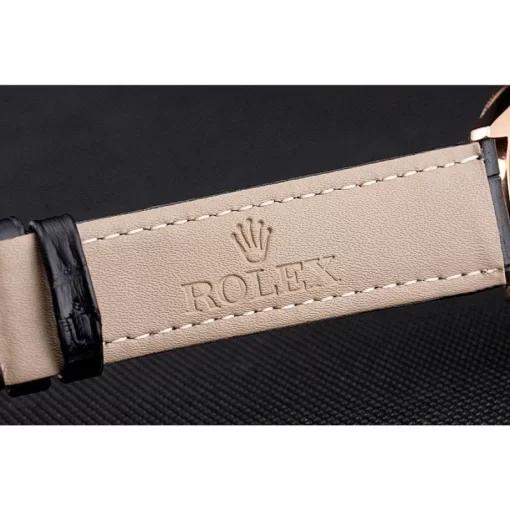 Swiss Rolex Cellini Black Dial Rose Gold Case Black Leather Strap - 图片 7