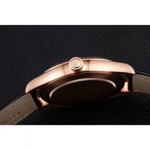 Swiss Rolex Cellini Black Dial Rose Gold Case Black Leather Strap - 图片 9