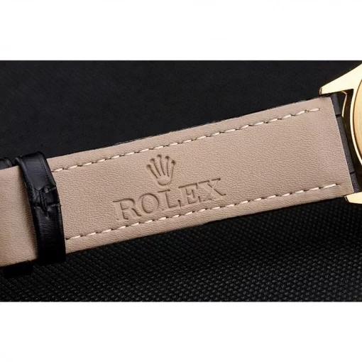 Swiss Rolex Cellini Black Dial Gold Markings Gold Case Black Leather Strap - 图片 7