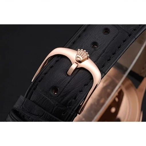 Swiss Rolex Cellini Time Rose Gold Case Black Dial Black Leather Bracelet  622656 - 图片 6
