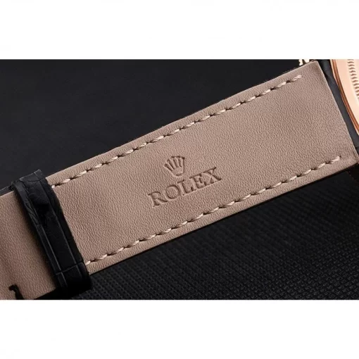 Swiss Rolex Cellini Time Rose Gold Case Black Dial Black Leather Bracelet  622656 - 图片 7