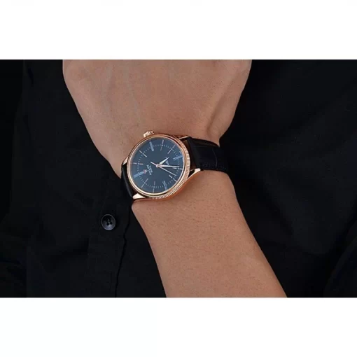 Swiss Rolex Cellini Time Rose Gold Case Black Dial Black Leather Bracelet  622656 - 图片 10