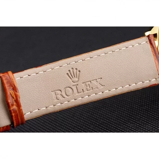Swiss Rolex Cellini Gold Dial Gold Case Light Brown Leather Strap - 图片 7