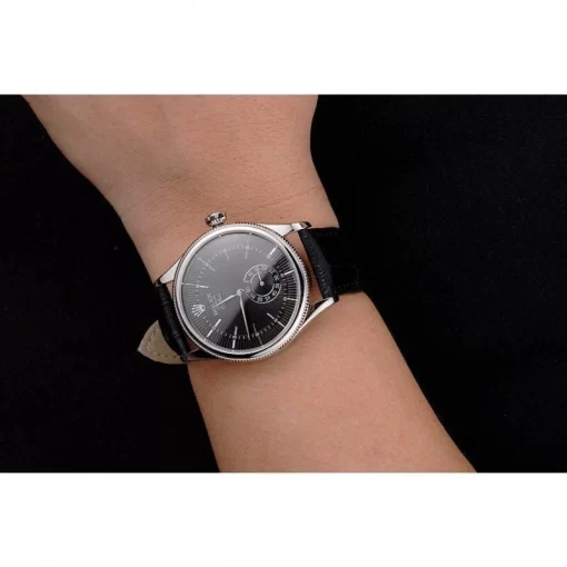 Swiss Rolex Cellini Black Dial Stainless Steel Case Black Leather Strap - 图片 10