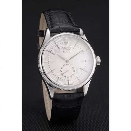 Swiss Rolex Cellini White Dial Stainless Steel Case Black Leather Strap - 图片 3