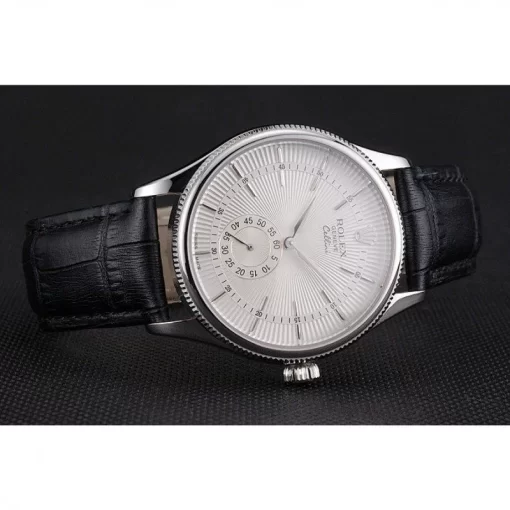 Swiss Rolex Cellini White Dial Stainless Steel Case Black Leather Strap - 图片 4