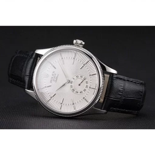 Swiss Rolex Cellini White Dial Stainless Steel Case Black Leather Strap - 图片 5