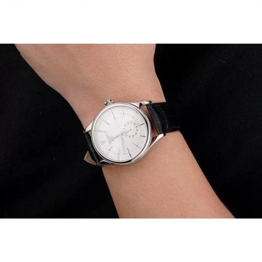 Swiss Rolex Cellini White Dial Stainless Steel Case Black Leather Strap - 图片 10
