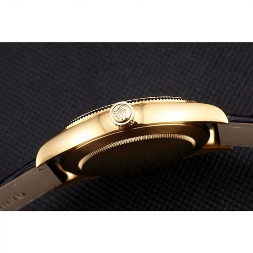 Swiss Rolex Cellini White Dial Gold Case Black Leather Strap - 图片 9