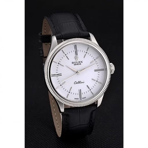 Swiss Rolex Cellini Time Silver Case White Dial Black Leather Bracelet  622653 - 图片 3