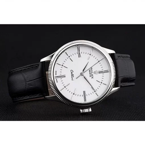 Swiss Rolex Cellini Time Silver Case White Dial Black Leather Bracelet  622653 - 图片 4