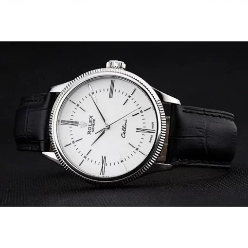Swiss Rolex Cellini Time Silver Case White Dial Black Leather Bracelet  622653 - 图片 5