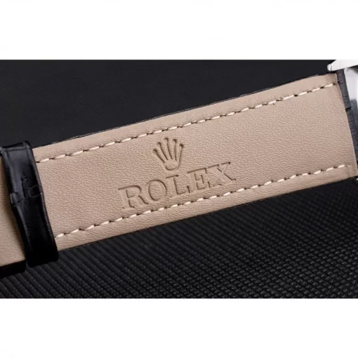 Swiss Rolex Cellini Date White Dial Stainless Steel Case Black Leather Strap - 图片 7