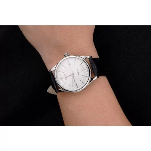 Swiss Rolex Cellini Date White Dial Stainless Steel Case Black Leather Strap - 图片 10