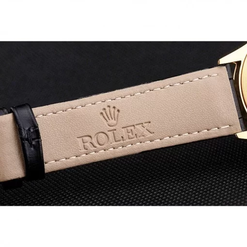 Swiss Rolex Cellini Black Dial Roman Numerals Gold Case Black Leather Strap - 图片 7
