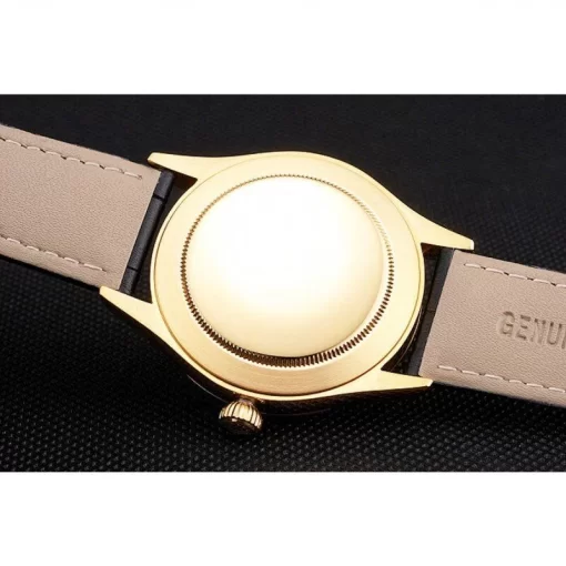 Swiss Rolex Cellini Black Dial Roman Numerals Gold Case Black Leather Strap - 图片 8
