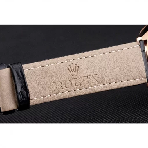 Swiss Rolex Cellini Date Black Dial Rose Gold Markings Rose Gold Case Black Leather Strap - 图片 7
