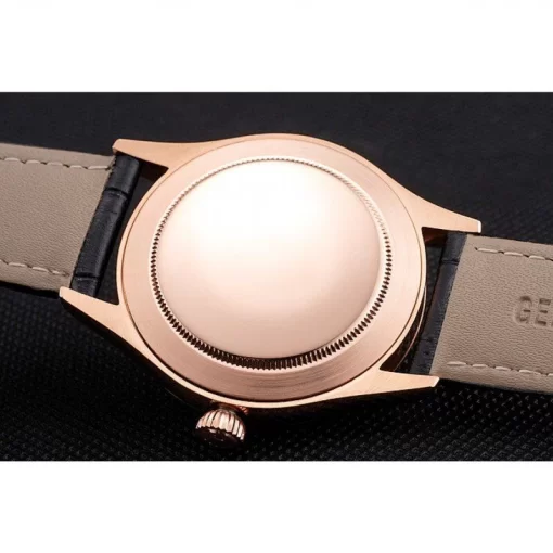 Swiss Rolex Cellini Date Black Dial Rose Gold Markings Rose Gold Case Black Leather Strap - 图片 8