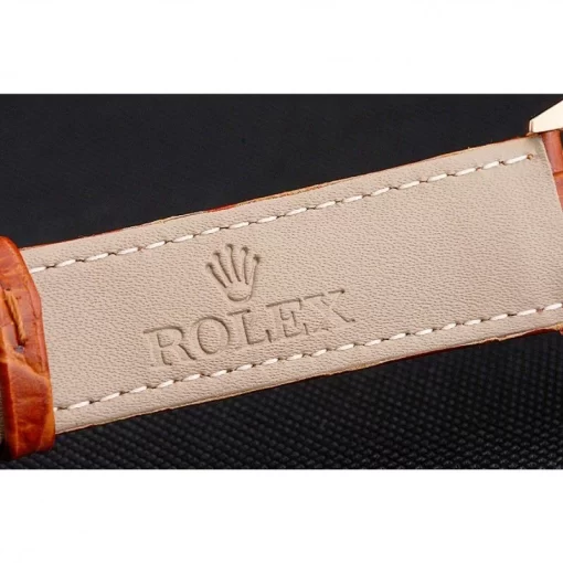 Swiss Rolex Cellini White Dial Rose Gold Case Light Brown Leather Strap - 图片 7