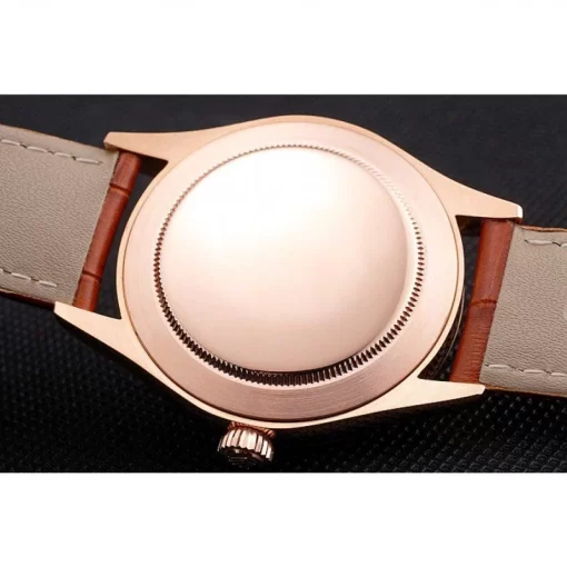 Swiss Rolex Cellini Date White Dial Rose Gold Case Brown Leather Strap - 图片 8