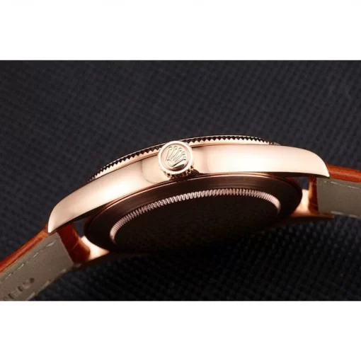 Swiss Rolex Cellini Date White Dial Rose Gold Case Brown Leather Strap - 图片 9