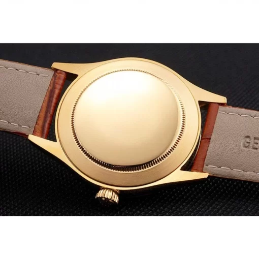 Swiss Rolex Cellini Gold Dial Roman Numerals Gold Case Light Brown Leather Strap - 图片 8