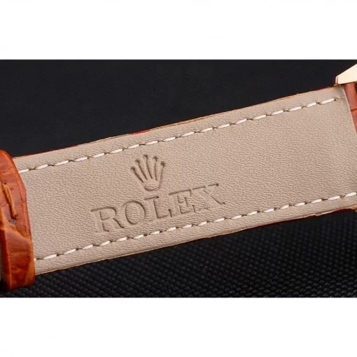 Swiss Rolex Cellini White Dial Roman Numerals Rose Gold Case Light Brown Leather Strap - 图片 7