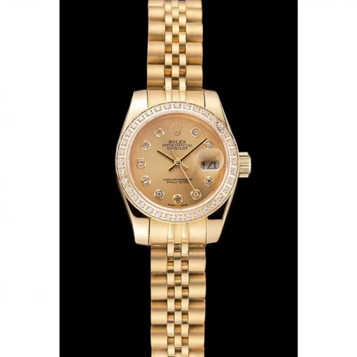 Swiss Rolex Lady-Datejust Champagne Dial Diamond Bezel Gold Jubilee Bracelet 1454096 - 图片 2