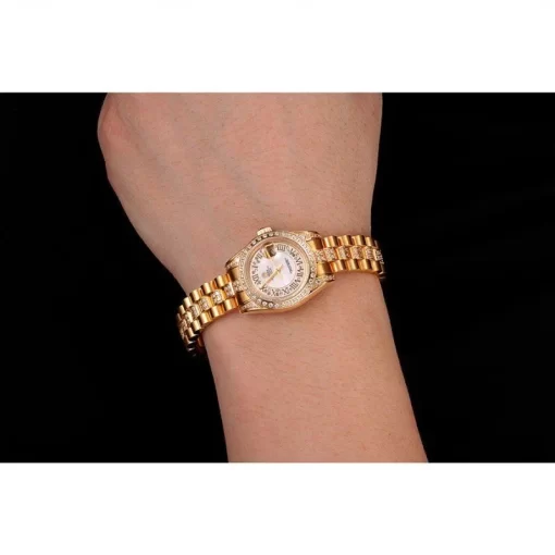 Swiss Rolex DayJust Diamond Pave White Dial Gold Diamond Bracelet 1453957 - 图片 9