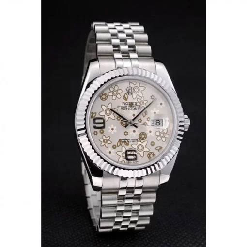 Rolex DateJust Stainless Steel Ribbed Bezel Flower Silver Dial 41983 - 图片 3