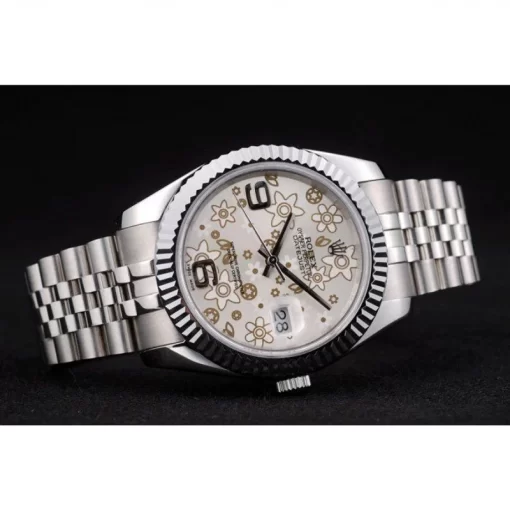 Rolex DateJust Stainless Steel Ribbed Bezel Flower Silver Dial 41983 - 图片 4