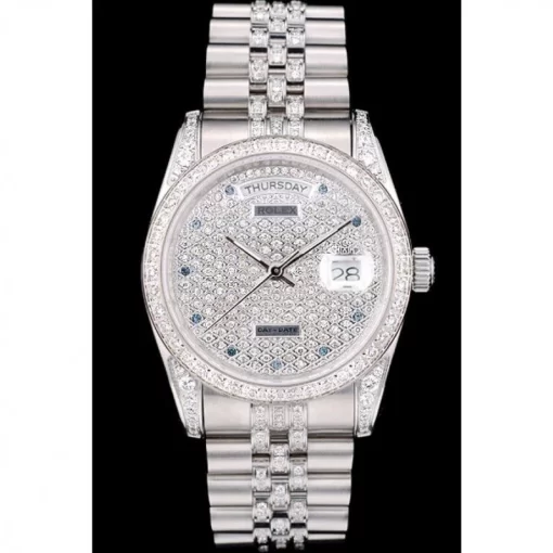 Rolex DayDate Diamond Plated Stainless Steel Bracelet Diamond Plated Dial 41985 - 图片 2