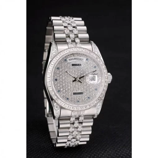 Rolex DayDate Diamond Plated Stainless Steel Bracelet Diamond Plated Dial 41985 - 图片 3