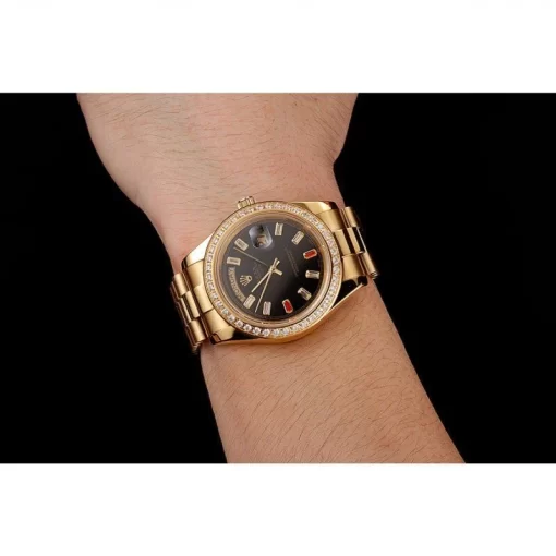 Swiss Rolex Day-Date Diamonds And Rubies Black Dial Yellow Gold Bracelet 1454101 - 图片 10