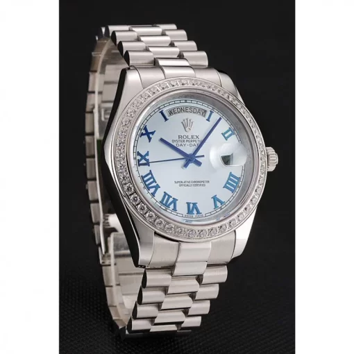 Swiss Rolex Day-Date Ice Blue Dial Diamond Case Stainless Steel Bracelet 1453962 - 图片 2