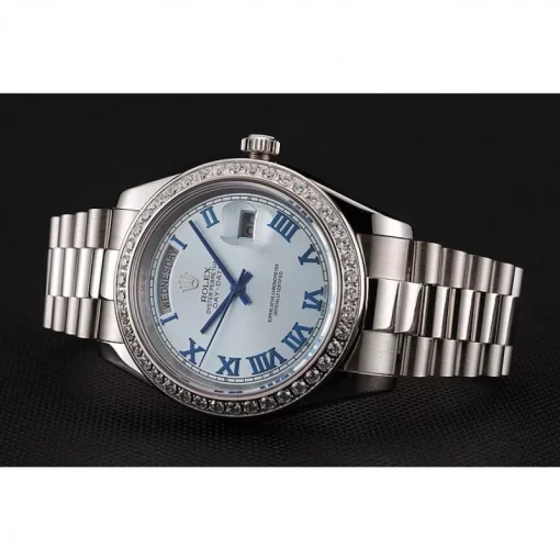 Swiss Rolex Day-Date Ice Blue Dial Diamond Case Stainless Steel Bracelet 1453962 - 图片 3
