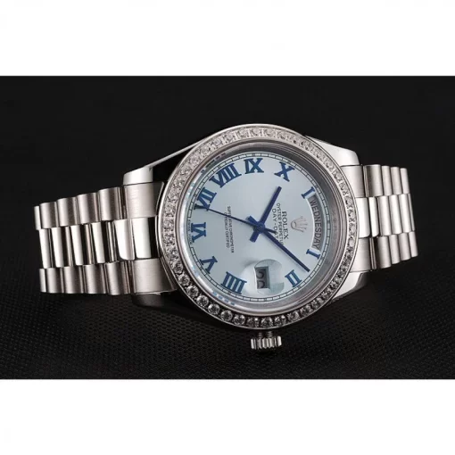 Swiss Rolex Day-Date Ice Blue Dial Diamond Case Stainless Steel Bracelet 1453962 - 图片 4