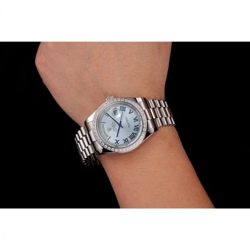Swiss Rolex Day-Date Ice Blue Dial Diamond Case Stainless Steel Bracelet 1453962 - 图片 9