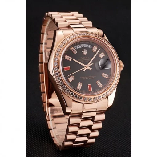 Swiss Rolex Day-Date Diamonds And Rubies Black Dial Rose Gold Bracelet 1454102 - 图片 3