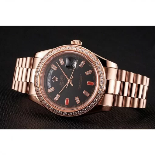 Swiss Rolex Day-Date Diamonds And Rubies Black Dial Rose Gold Bracelet 1454102 - 图片 4