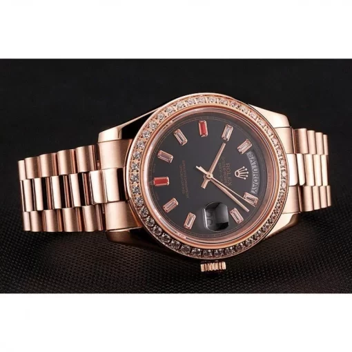 Swiss Rolex Day-Date Diamonds And Rubies Black Dial Rose Gold Bracelet 1454102 - 图片 5